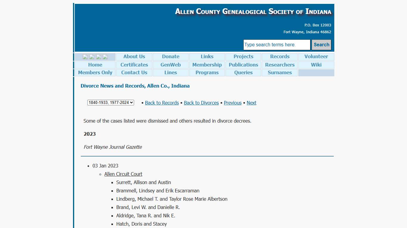 ACGSI - Allen County Divorce News and Records