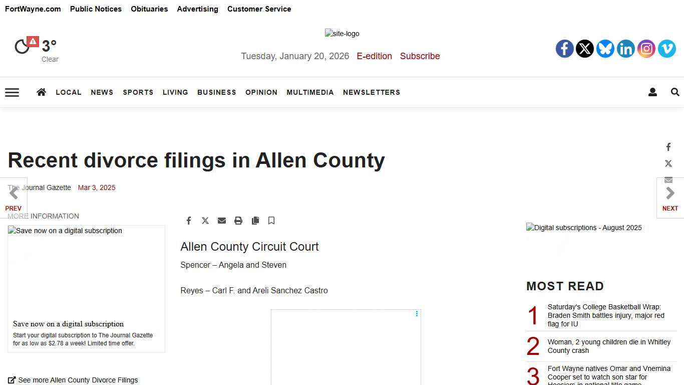Divorce filings for Allen County, Indiana | Divorce Filings | journalgazette.net