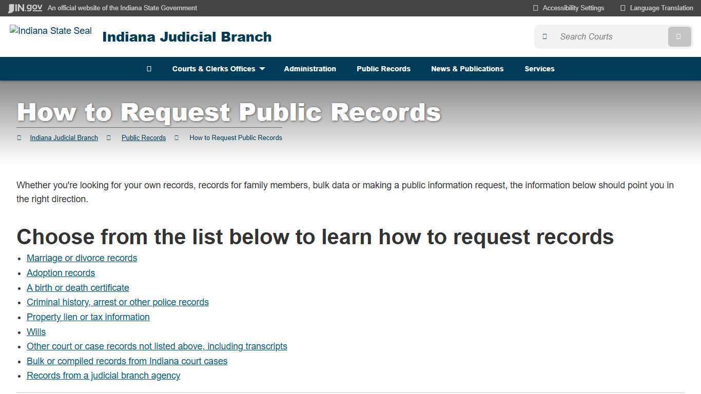 Indiana Judicial Branch: How to Request Public Records