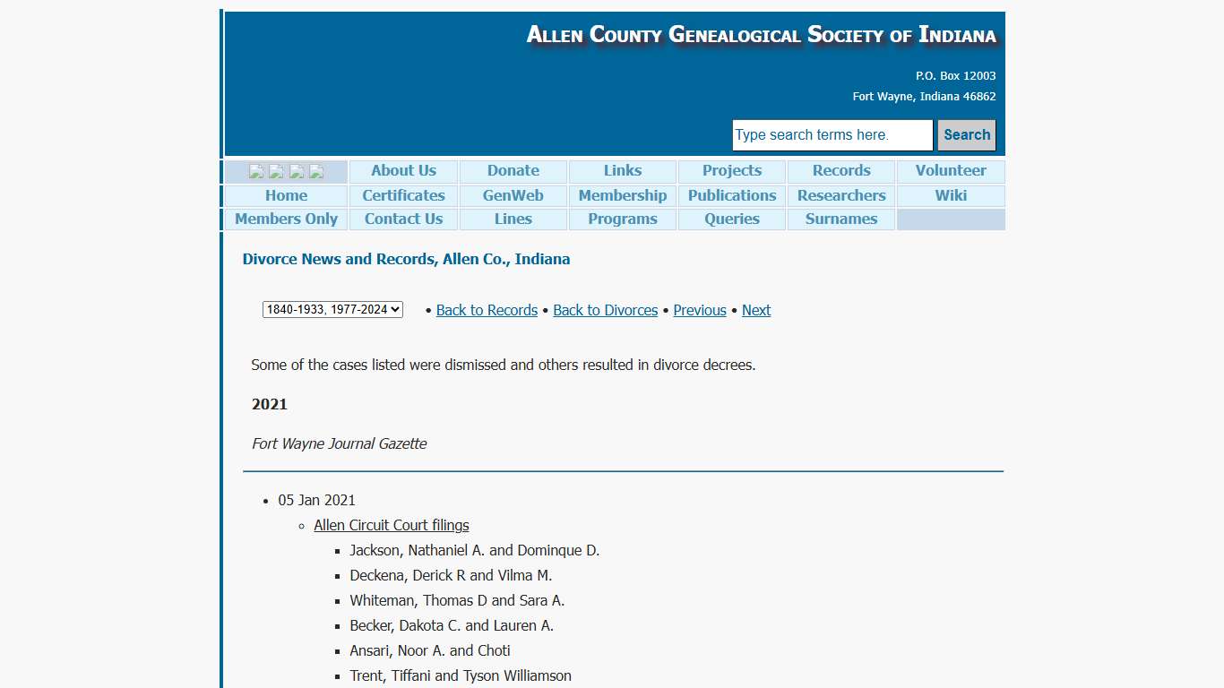 ACGSI - Allen County Divorce News and Records