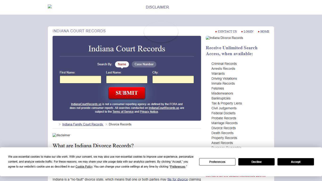 Indiana Divorce Records Search | IndianaCourtRecords.us