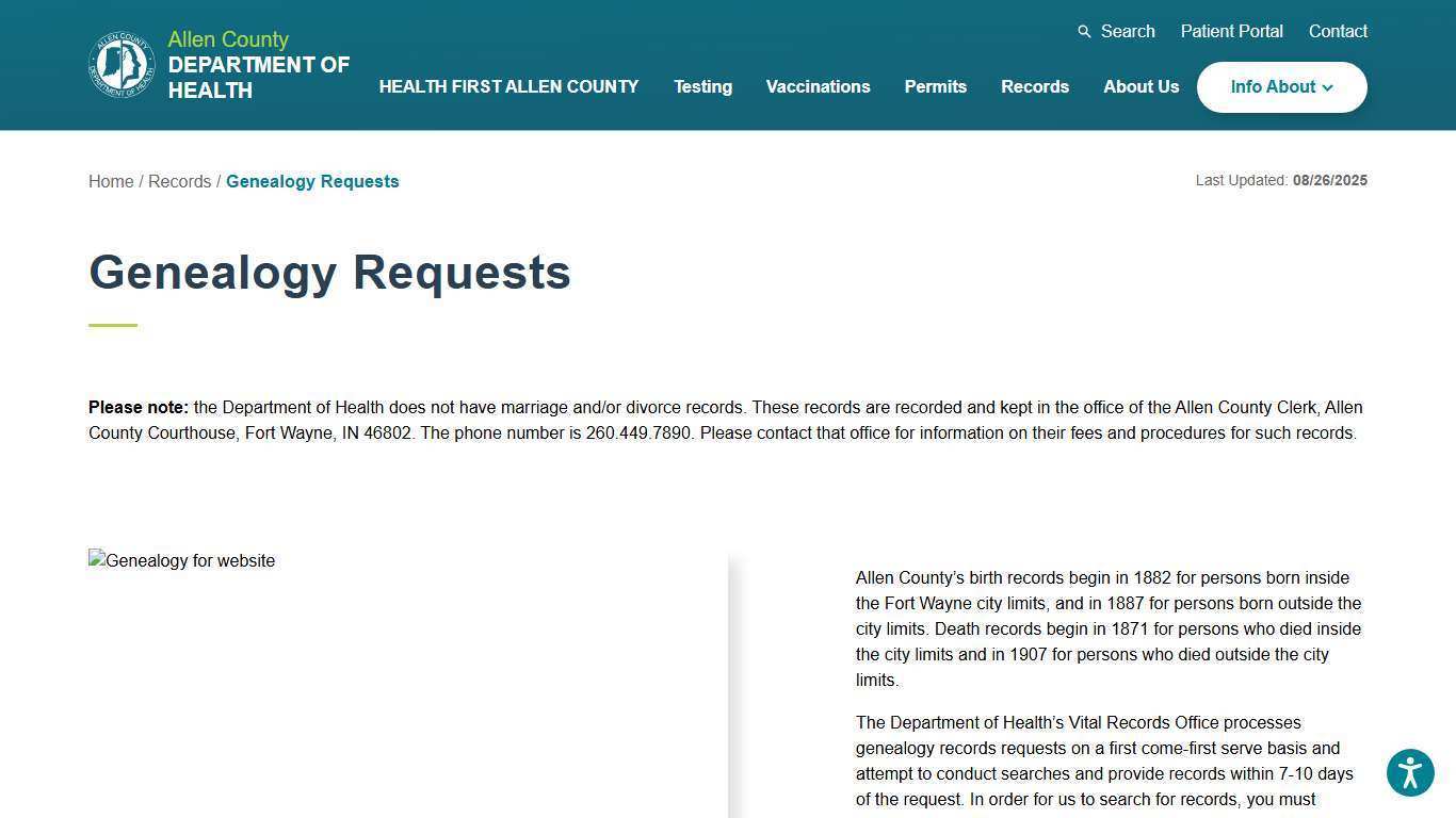 Genealogy Requests | Allen County Department of Health